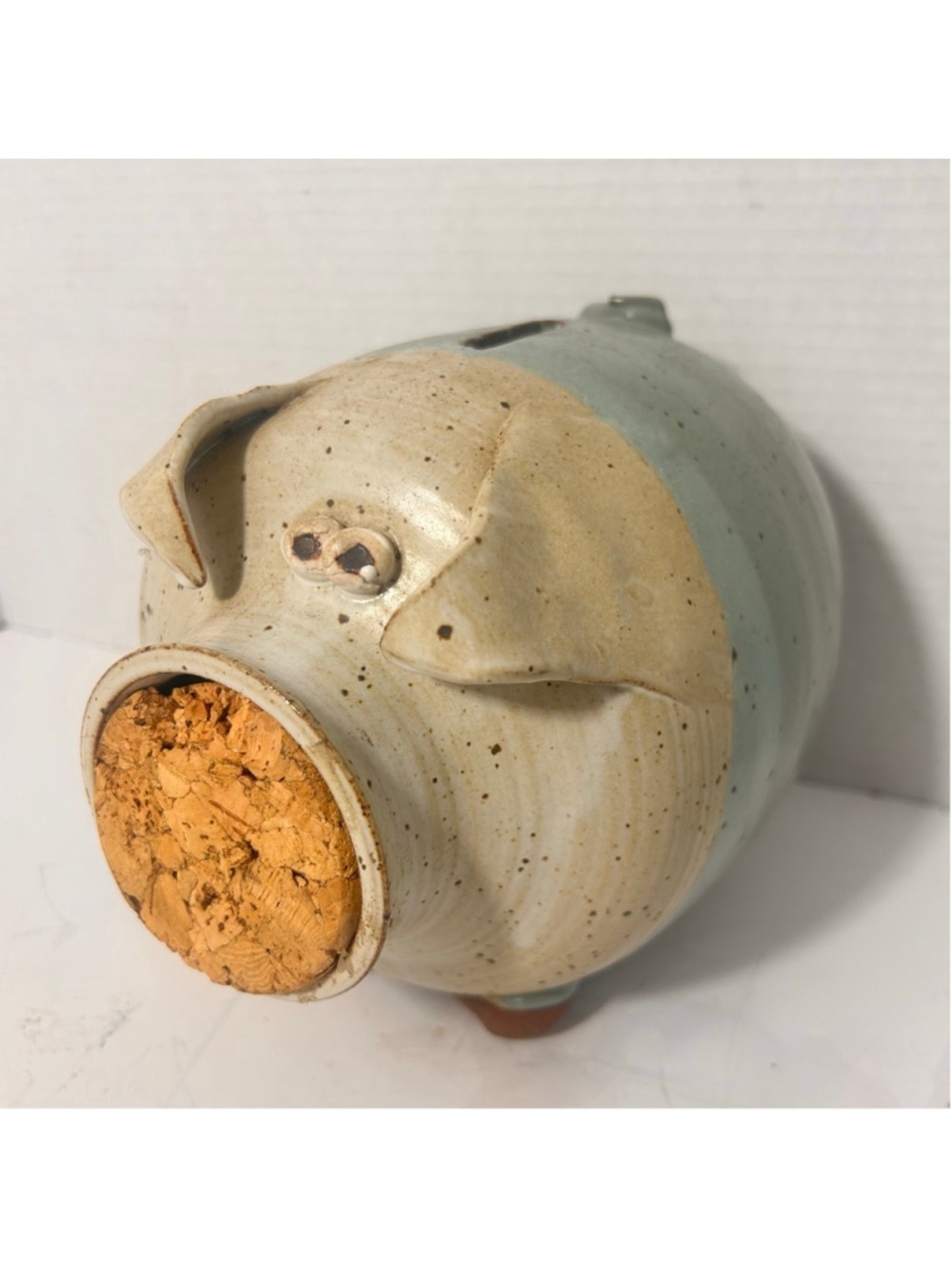 Studio Art Pottery Decor Ceramic Speckled Piggy Bank One Size Beige Blue Rustic